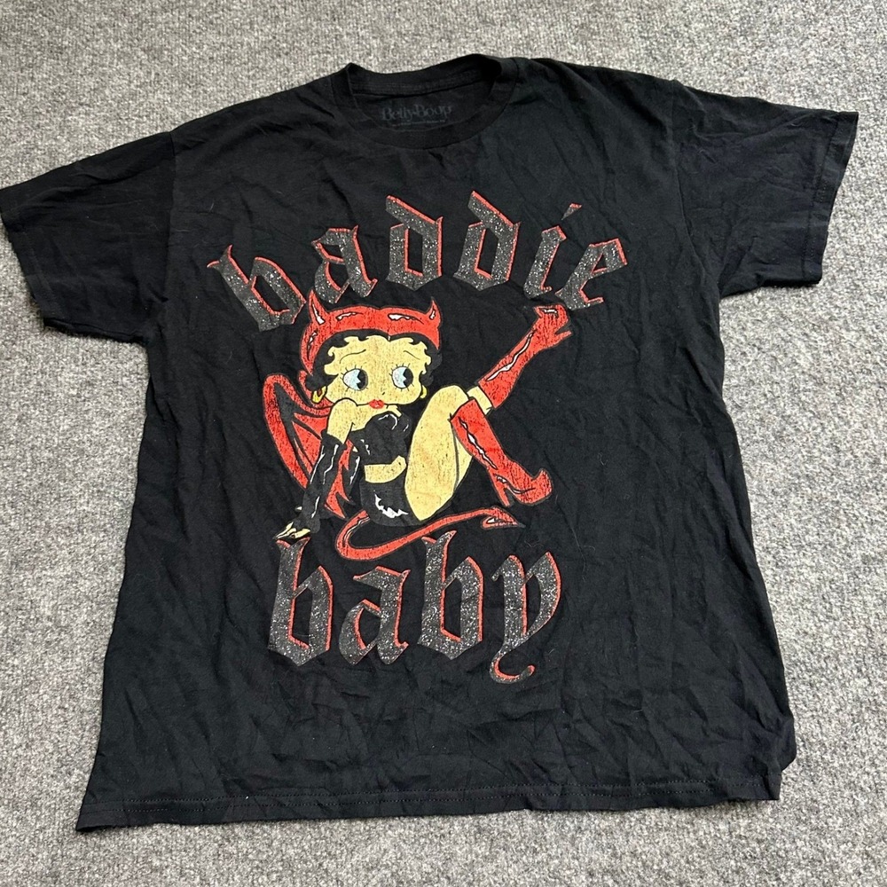 Betty Boop T-Shirt Womens Size M Black Baddie Baby Devil Graphic Glitter Y2K Tee
